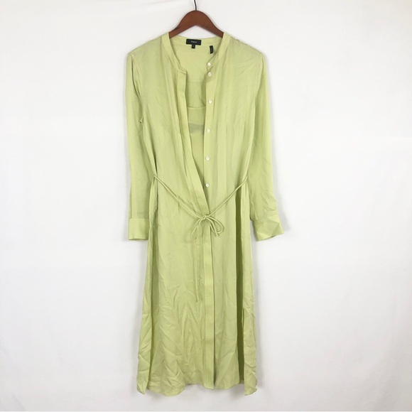 Theory Dresses & Skirts - Theory Tie‎ Waist Shirt Dress Midi Silk Georgette Size 8 Green Yellow
